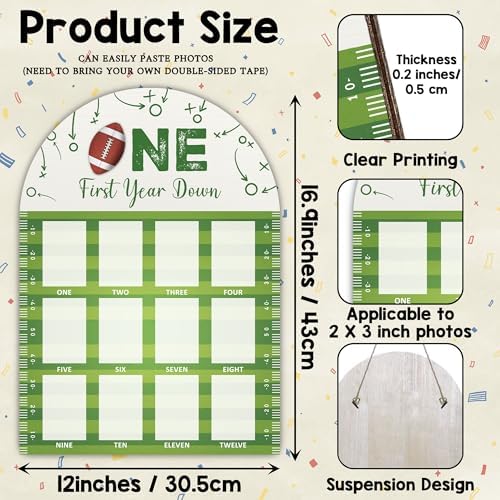 Football First Year Milestone Photo Board - 169x12 Inch Durable Wooden Frame