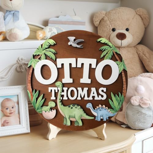 Personalized Baby Name Wooden Sign with Dinosaur T-Rex
