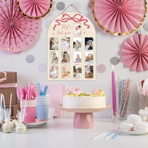 My First Year Milestone Photo Board with Pink Bow