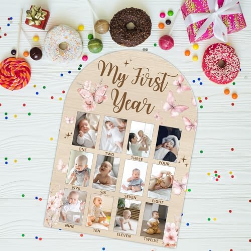 My First Year Milestone Photo Board - Pink Butterfly Decor