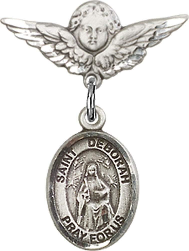 Sterling Silver Baby Badge with St Deborah Angel Pin - Made in USA