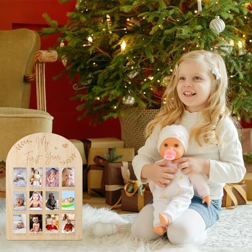PEUTIER First Year Wood Photo Frame for Baby Keepsakes 17x12 Inch