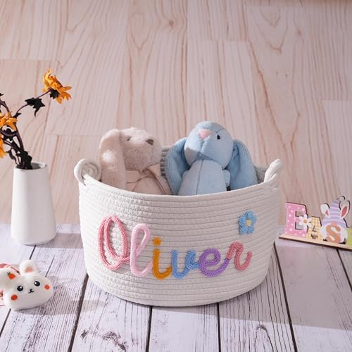 JUPPE Personalized Baby Name Basket with Cotton Rope Design