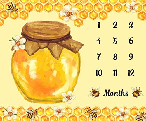 Bees Theme Baby Milestone Blanket - Soft Flannel Honey Jar Design