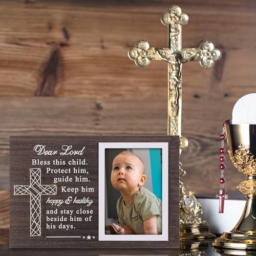 Yakucho Baptism Frame for Boys and Girls - 4x6 Inch Double Frame with Blessing Card
