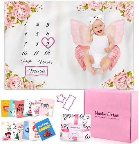 Nestworthy Milestone Blanket - 60x40 Soft Fleece for Baby Girl