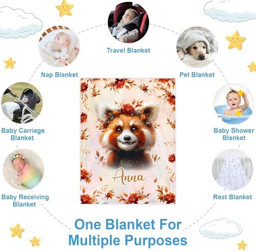 Hyturtle Personalized Red Panda Baby Blanket - Cozy Fleece Blanket for Newborns and Toddlers