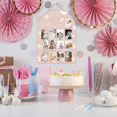 One Year Wood Photo Board for Baby Milestones 1