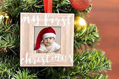 Pearhead Babys First Christmas Wooden Ornament Frame