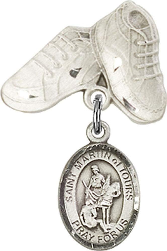 Sterling Silver Baby Badge with St Martin of Tours Charm Boots Pin