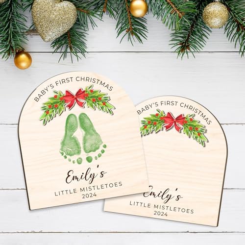 Personalized Christmas Footprint Sign with Baby Name