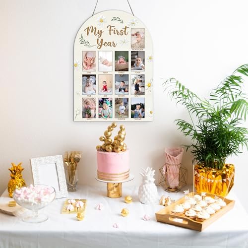 My First Year Milestone Photo Board 12 Months Wooden Frame