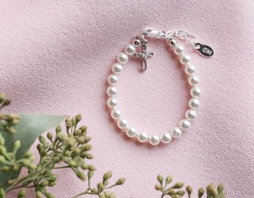 Cherished Moments Childrens Cross Bracelet with Simulated Pearls