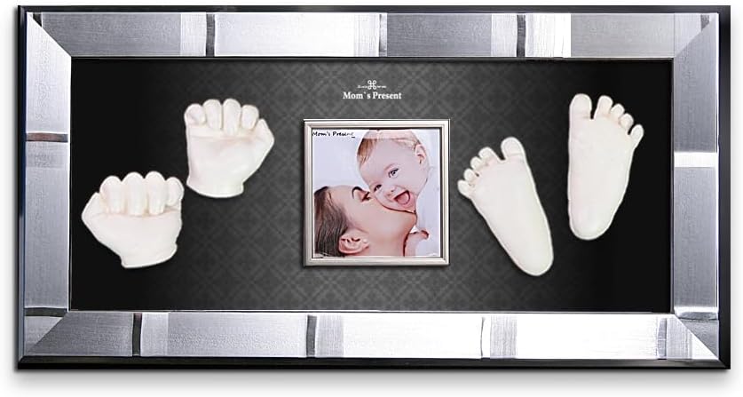 LOVE MOMS PRESENT Baby Hand Footprint Casting Kit with Silver Frame