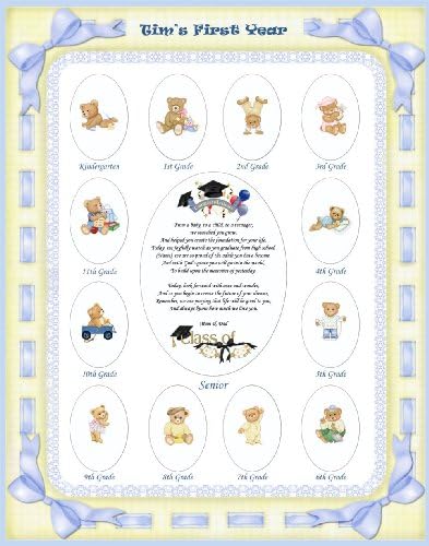 11x14 Personalized Blue Baby Boy Name Photo Mat with Teddy Bear and Poem