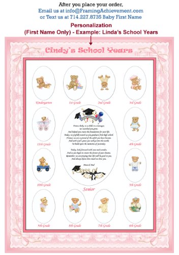 16 X 20 Personalized Pink Photo Mat with Teddy Bear Border