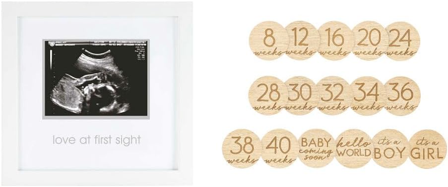 Pearhead Pregnancy Keepsake Set with Sonogram Frame and Milestone Discs