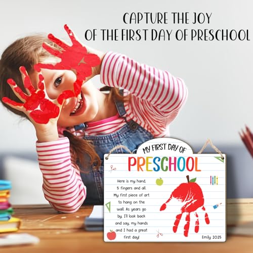 Custom First Day of Preschool Handprint Art Sign Board