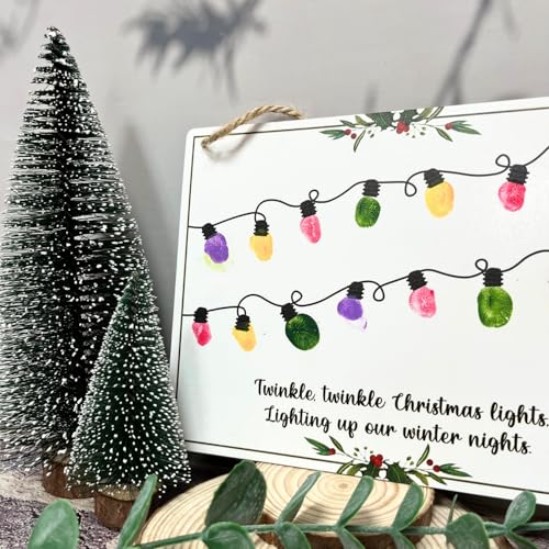 Fingerprint Christmas Lights Hanging Sign Babys First Christmas DIY Keepsake