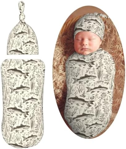 Muishi Vintage Bass Fishes Fishing Swaddle Blanket Hat Set 1