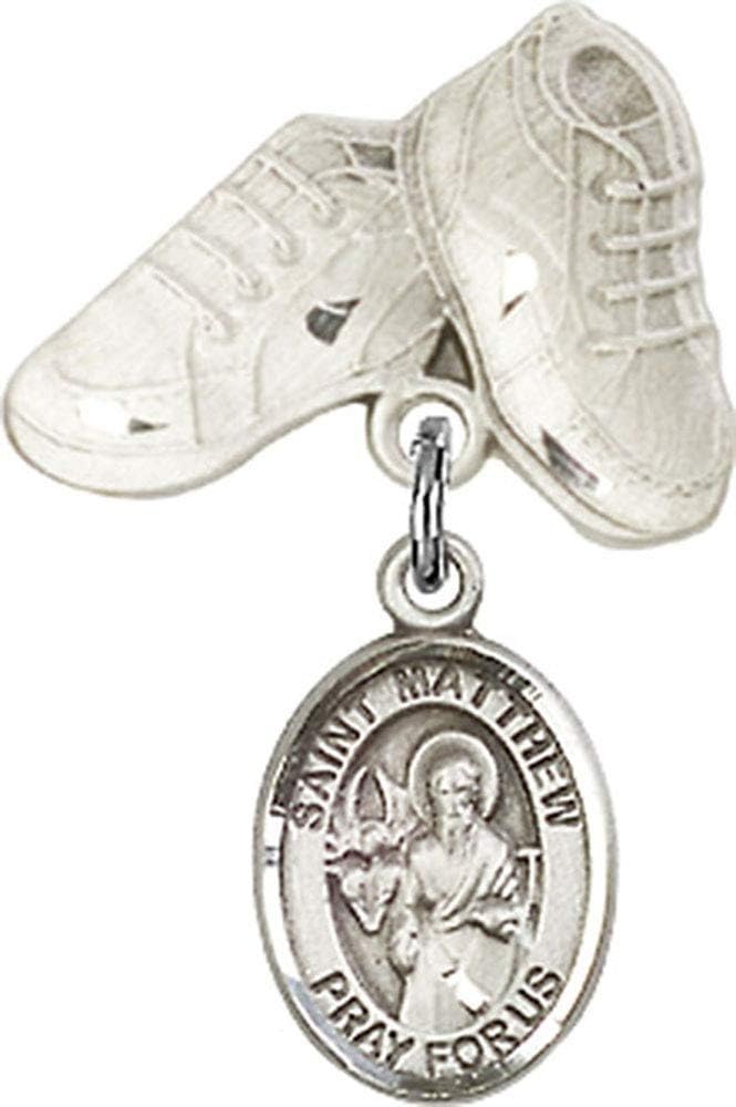 Religious Obsession Baby Badge with St Matthew and Baby Boots Pin