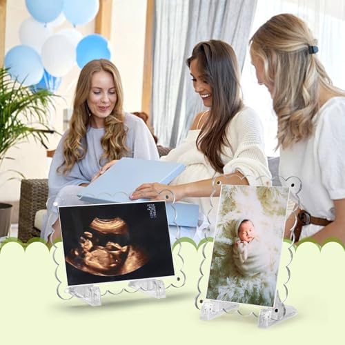 Mlatnod 2 Pack Magnetic Clear Acrylic Scalloped Ultrasound Frames with Stand