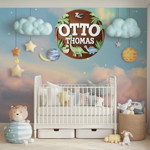 Personalized Baby Name Wooden Sign with Dinosaur T-Rex