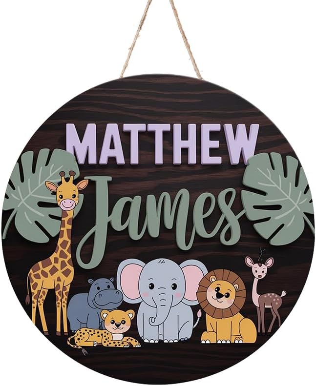 Personalized Baby Name Sign with 3D Safari Design