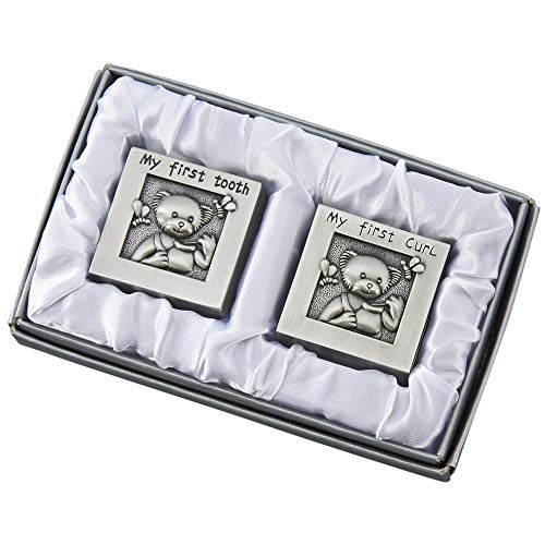 My First Tooth My First Curl Teddy Bear Box Brushed Pewter