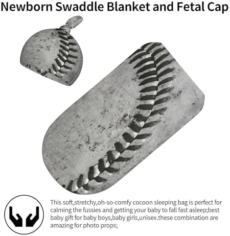Qiohoey Vintage Baseball Baby Swaddle Blanket with Beanie Hat