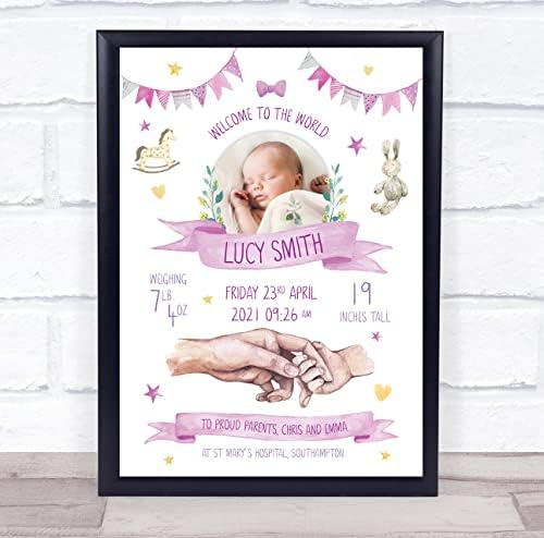 Pink Photo New Baby Birth Keepsake Frame Gift Print