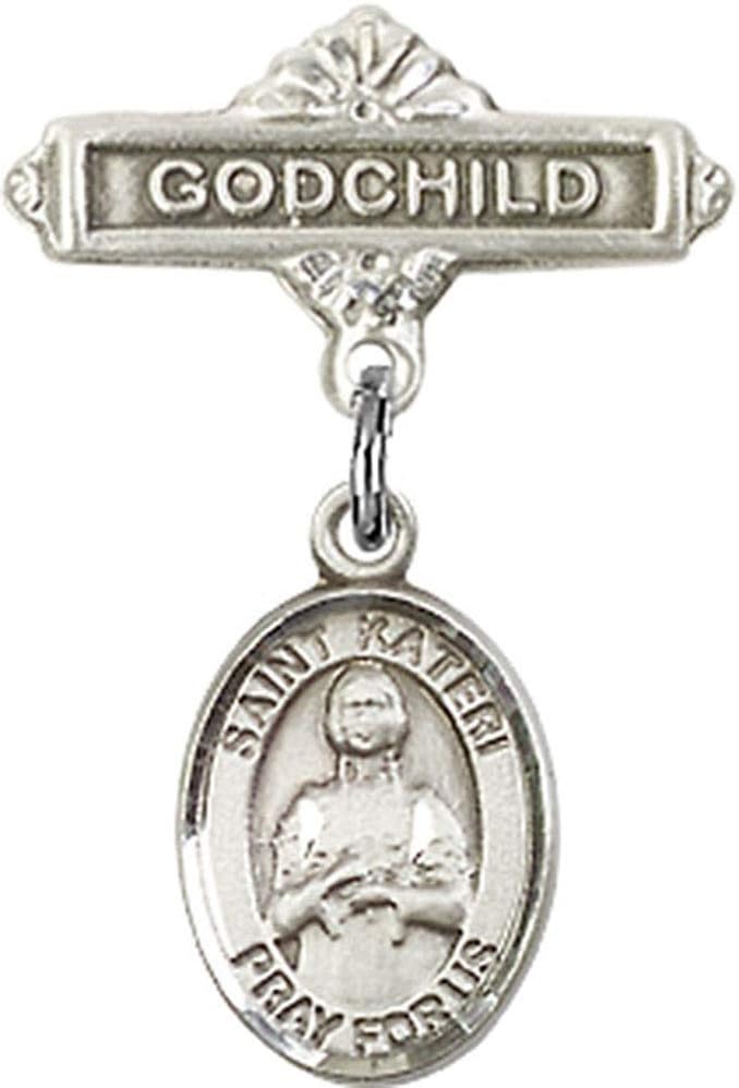 Religious Obsession Baby Badge with St Kateri Charm and Godchild Pin - Made In USA