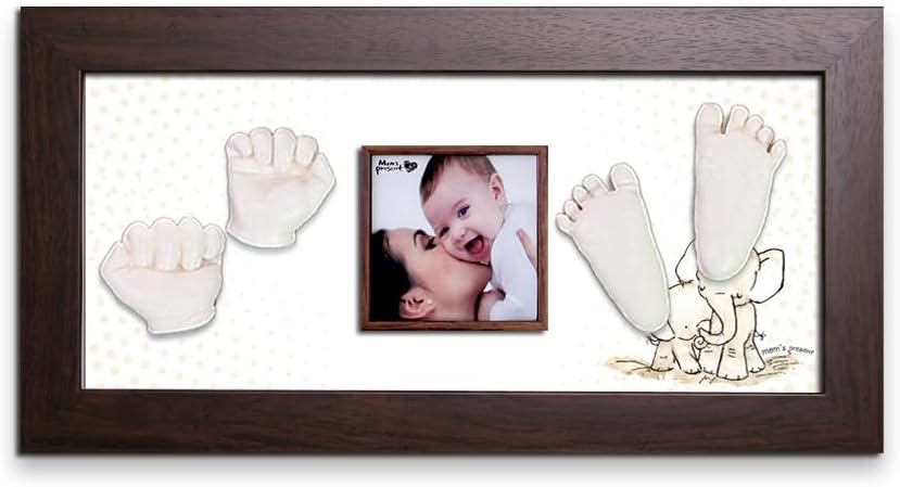 LOVE MOMS PRESENT Baby Hand Footprint Casting Kit with Brown Frame