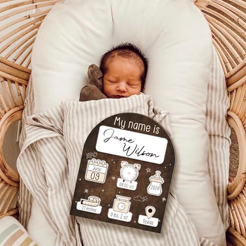 Mondily Baby Welcome Sign with Birth Stats