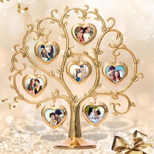 STBTOO Custom Family Tree Picture Frame - 7 Photo Heart-Shaped Collage for Genealogy and Home Decor
