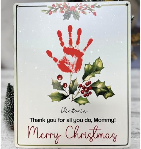 Personalized Mommy Christmas Handprint Wooden Sign