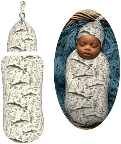 Muishi Vintage Bass Fishes Fishing Swaddle Blanket Hat Set 1