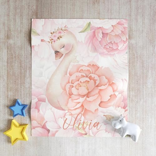 Customized Pink Baby Blanket with Floral Swan Design