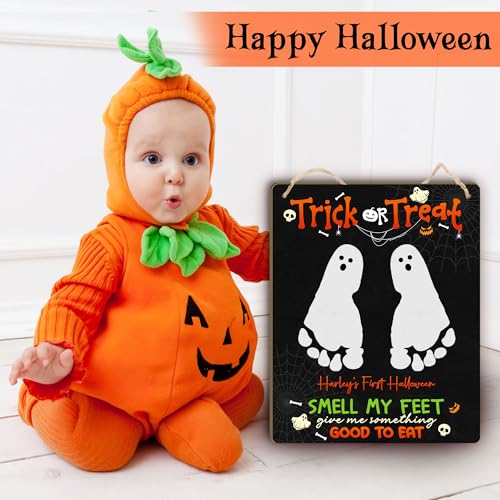 Babys First Halloween Footprint Wooden Sign