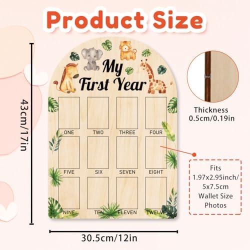 ORIGACH 12-Month Baby Growth Photo Frame with Jungle Animals