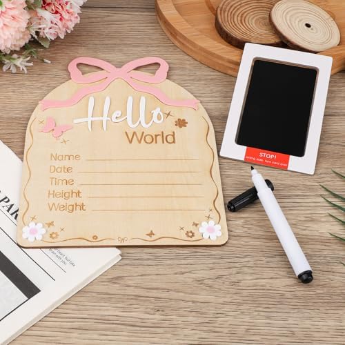 Gosknor Wooden Newborn Announcement Sign with Pink Bow