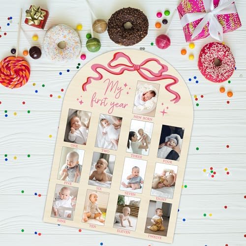 My First Year Milestone Photo Board with Pink Bow