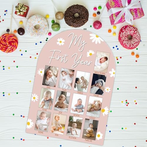 One Year Wood Photo Board for Baby Milestones 1