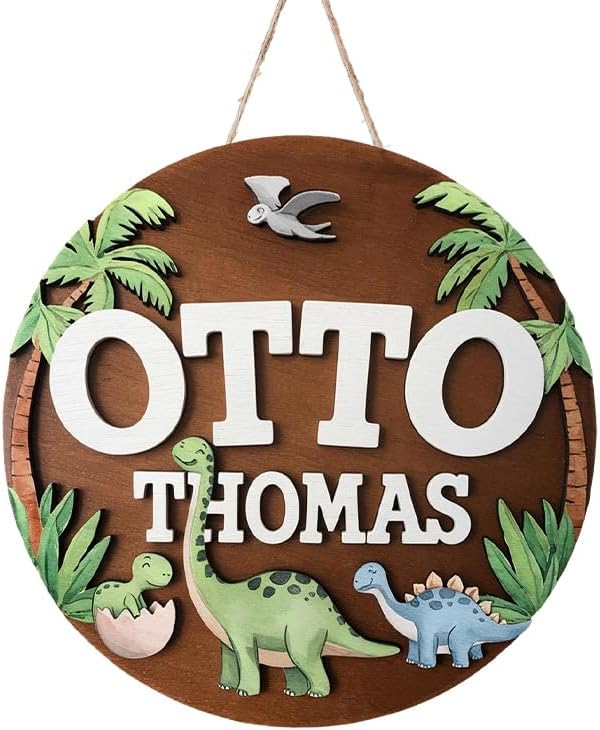 Personalized Baby Name Wooden Sign with Dinosaur T-Rex