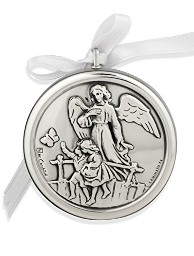 Venerare Silver-Plated Guardian Angel Crib Medal White