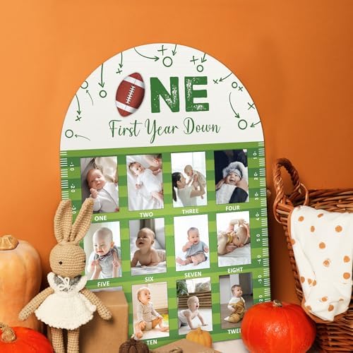 Football First Year Milestone Photo Board - 169x12 Inch Durable Wooden Frame