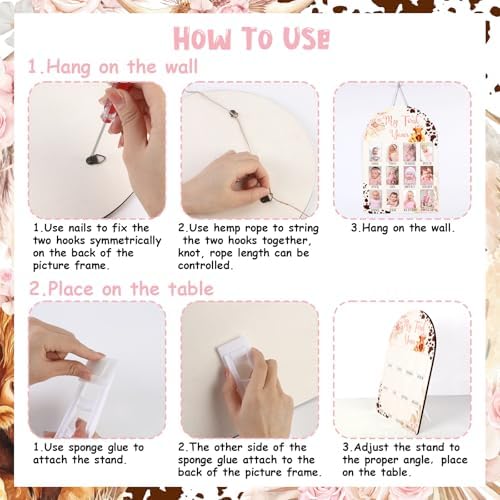 Cheerupp Highland Cow My First Year Photo Frame Pink 12 Months Baby Milestone Display Board