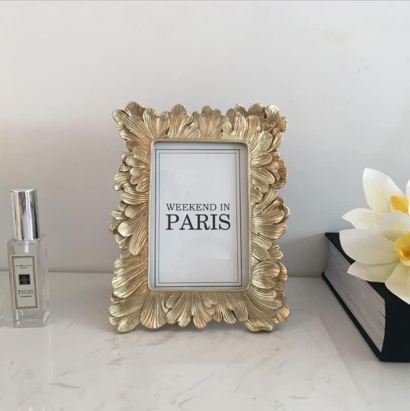 Retro 6 Inch Resin Photo Frame with Gold Trim