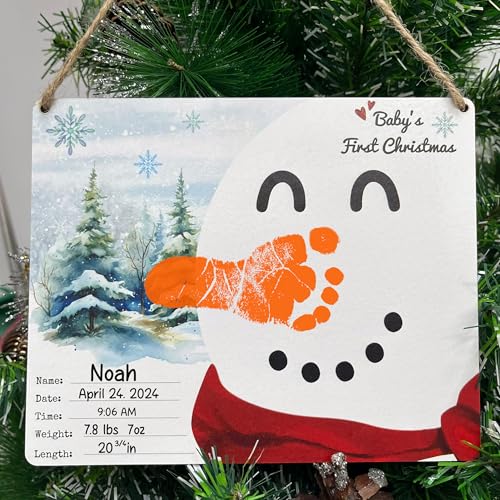 DIY Babys First Christmas Keepsake Sign with Orange Nose Snowman