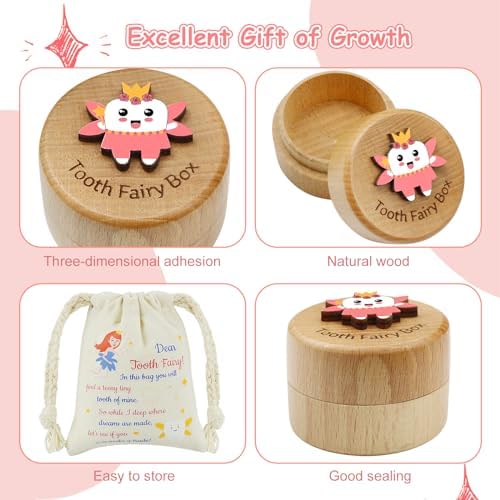Tooth Fairy Box with Pouch - Pink 3D Wooden Keepsake